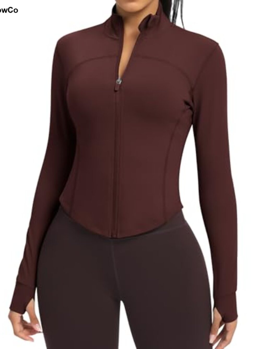 Women Cropped Full Zip Athletic Jacket Thumb Holes Yoga Running